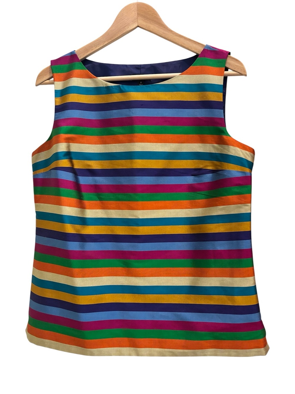 Talbots Striped Tank 100% Silk Size 8 Colorful Natural Fibers Maximalist